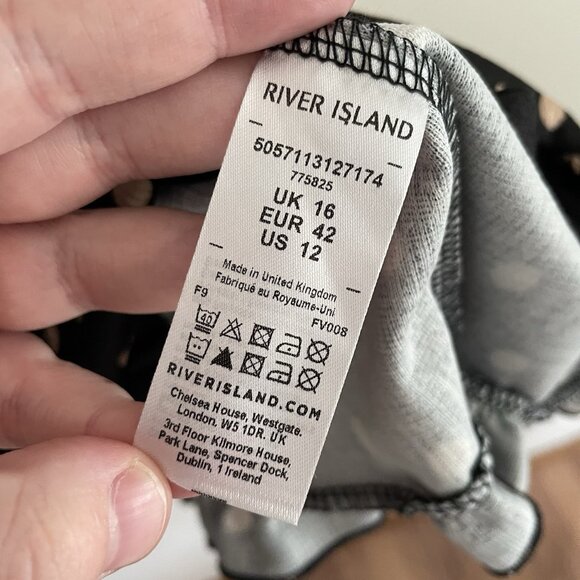 River Island Women 12 Black Crew Neck Puff Sleeve Spotted Frill Smock Mini Dress - Picture 12 of 15